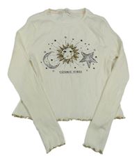 Smetanové žebrované crop triko se sluncem a hvězdami M&S