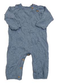 Modrý melírovaný pletený overal s perforovanými medveďmi George