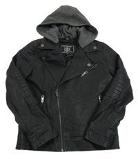 Čierny koženkový podšitý krivák s teplákovou kapucňou C&A