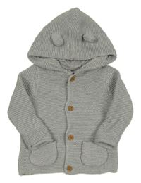 Šedý propínací svetr s kapucí s oušky Next