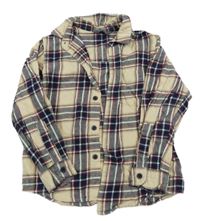 Béžovo-tmavomodro-červená kostkovaná flanelová košile Primark