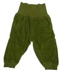 Khaki menšestrové nohavice s úpletovým pasom Lupilu