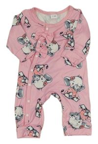 Ružový overal so slonmi a mašľami