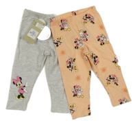 Nové - 2x legíny - meruňkové s Minnie a Mickeym + světlešedé melírované Primark