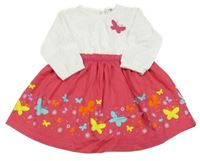 Bielo-fuchsiové bavlnené šaty s motýly BPC