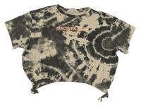 Béžovo-černé batikované crop tričko s nápisem H&M