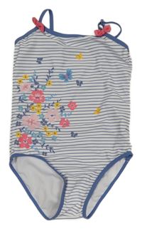 Bílo-modré pruhované body s květy Pusblu