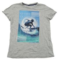Sivé melírované tričko so surferom C&A