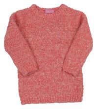 Růžový chlupatý dlouhý svetr 