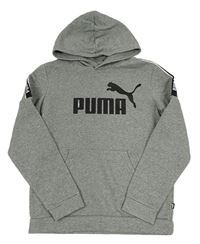 Šedá melírovaná mikina s logem a kapucí Puma