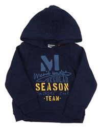 Tmavomodrá mikina s nápismi a kapucňou Alive