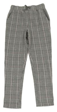 Čierno-sivo-ružové kockované úpletové nohavice zn. Yigga