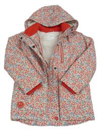 Bílo-červeno-modrá květovaná šusťáková zateplená bunda s kapucí Next