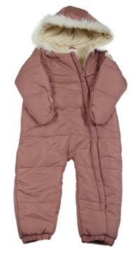 Starorůžová šusťáková zimní kombinéza s kapucí Pep&Co