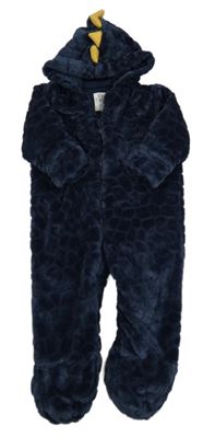 Tmavomodrá plyšová podšitá kombinéza s kapucňou s ostny F&F