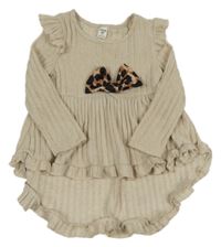 Svetlobéžová úpletová rebrovaná tunika s mašlou shein