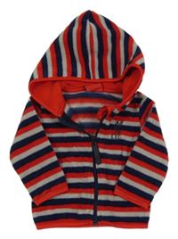 Červeno-sivo-tmavomodrá pruhovaná prepínaci fleecová mikina s kapucí - L.f.C.