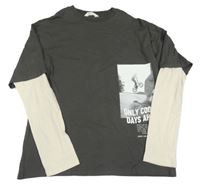 Tmavošedo-smetanové triko s potiskem H&M