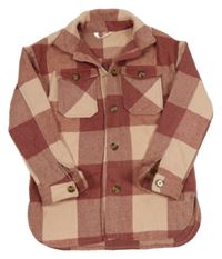 Růžovo-světlerůžová kostkovaná vlněná košilová bunda H&M