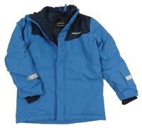 Modro-tmavomodrá šusťáková zimní bunda s nápisem 