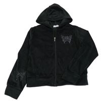 Čierna zamatová prepínaci crop mikina s motýlkom a kapucňou Primark