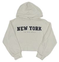 Biela crop mikina s nápisom a kapucňou