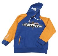 Modro-oranžová mikina s nápisom a kapucňou