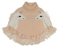 Meruňkovo-bílé svetrové pončo s jednorožci a rolákem 