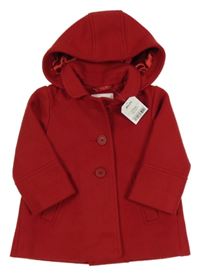 Nové - červený vlněný podšitý kabát s kapucí Next