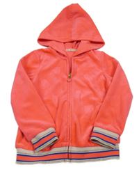 Neónově korálová zamatová prepínaci mikina so srdiečkami a kapucňou