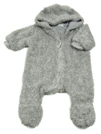 Šedá chlupatá podšitá kombinéza s kapucí F&F