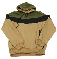 Hnědo-zeleno-černá mikina s kapucí 