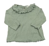 Khaki rebrované tričko s volánikom H&M