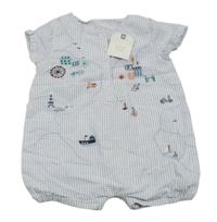 Nové - bílo-modrý kostičkovaný kraťasový overal s výšivkmai Next