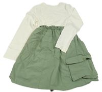 Smetanovo-zelené šaty s šusťákovou sukní s kapsami dunnes