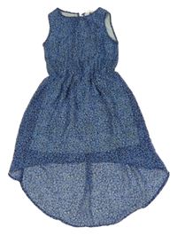 Tmavomodré kvetované šifónové šaty H&M