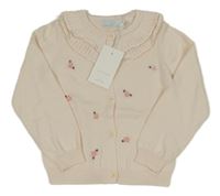 Nové - pudrový propínací svetr s výšivkou květů dunnes 