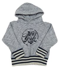 Svetlomodrá melírovaná mikina s nápisom a kapucňou MANGO