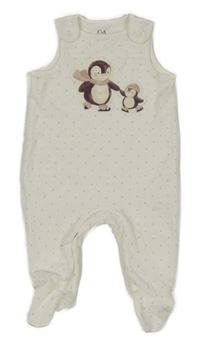 Bílé sametové puntíkaté dupačky s tučňáky C&A