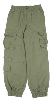 Khaki plátenné cuff nohavice s vreckami Primark