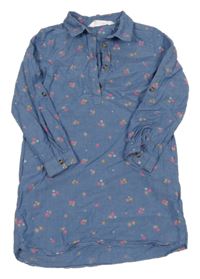 Modré ľahké šaty s kvítky a golierikom H&M