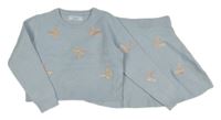 2 set - světlemodrý lehký svetr s motýlky + pletená kolová sukně s motýlky Primark