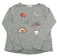 Sivé melírované úpletové tričko s obrázkami H&M
