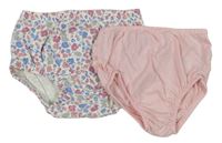 2x kalhotky na plenku - růžové + bílé kvetované