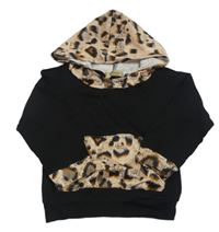 Čierno-béžová mikina s leopardím vzorom a kapucňou