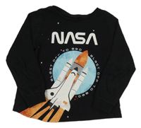 Černé triko s raketou a nápisem - NASA