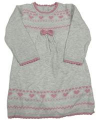 Svetlošedá -ružové pletené šaty so srdiečkami a mašlou George