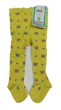 Nové - Žluté punčocháče s motýlky 