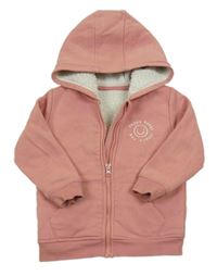 Růžová propínací zateplená mikina se smajlíkem a kapucí George