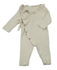 Béžový žebrovaný pletený zavinovací overal s volánkem George